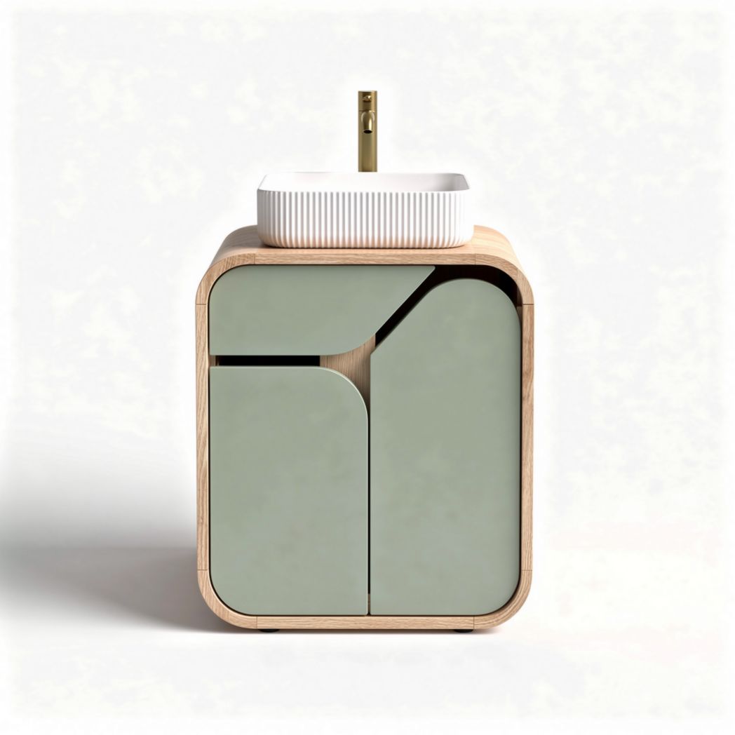 Mobiletto in legno con stroke verde e lavandino bianco 40 x 40 x 60cm