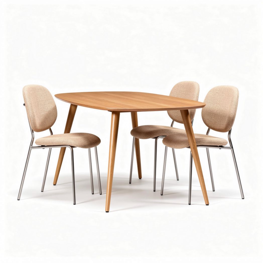 Tavolo da pranzo in legno con sedie in tessuto beige dimensioni 120 x 80 x 75cm