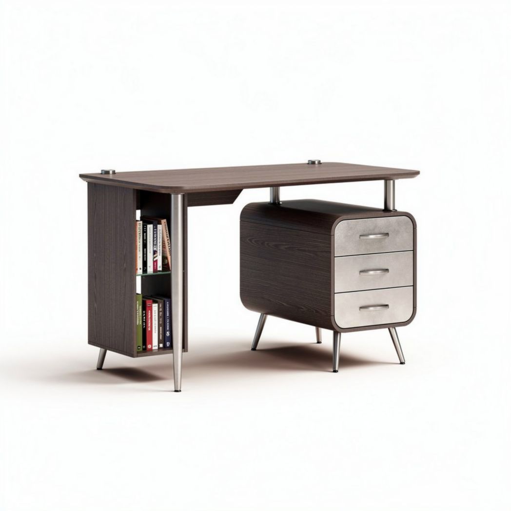Scrivania moderna in legno scuro con cassetti metallici 120 x 60 x 75cm