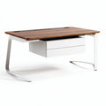 Scrivania in legno con piano in rovere color noce e struttura bianca 150 x 75 x 75cm