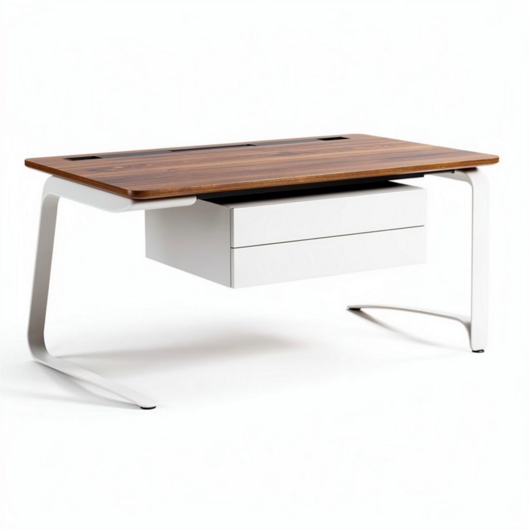 Scrivania in legno con piano in rovere color noce e struttura bianca 150 x 75 x 75cm