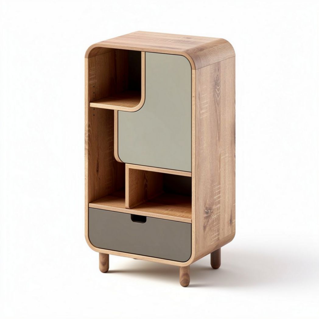 Mobiletto in legno con ripiani e cassetto 40 x 30 x 80cm color legno e grigio