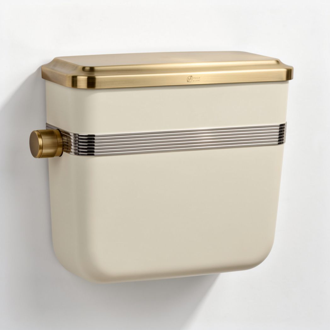 Cestino per bagno in ceramica beige con finitura in ottone 40 x 25 x 30cm