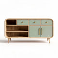 Mobile porta TV in legno e vernice verde 120 x 40 x 75cm con ripiani e cassetti