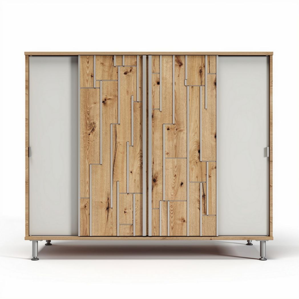 Mobiletto in legno con ante a battente e struttura in metallo 120 x 40 x 80cm