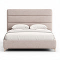 Letto matrimoniale in tessuto beige con testiera imbottita 200 x 160 x 110cm
